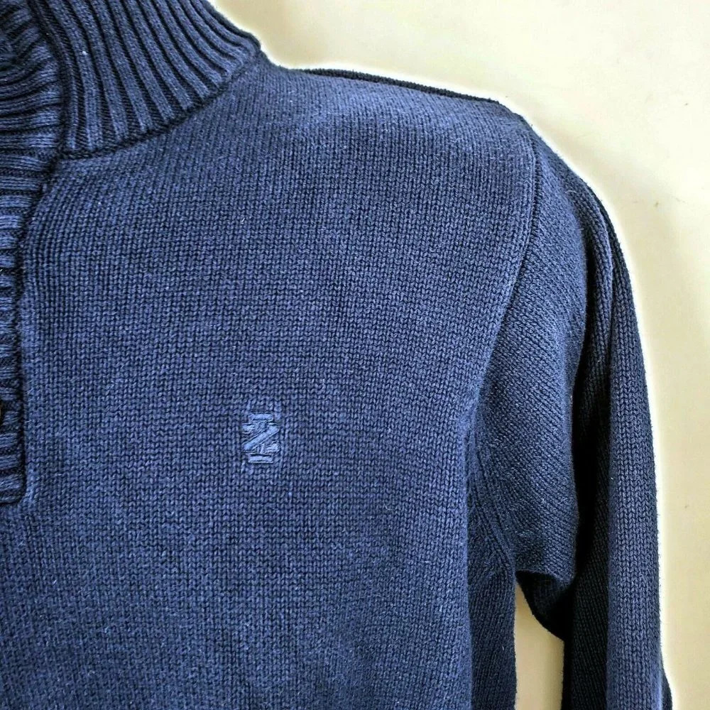 IZOD Men's Classic-Fit Marled Button-Neck Navy Blue Sweater Size Medium - Picture 4 of 10